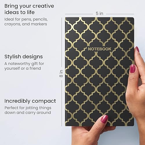 Miniatura 10 de ARTEZA Juego de cuadernos de bolsillo pequeño, 5 piezas, 5 x 8 pulgadas, 2 rayas, 2 puntos y 1 diario de tapa suave en blanco con papel de escritura