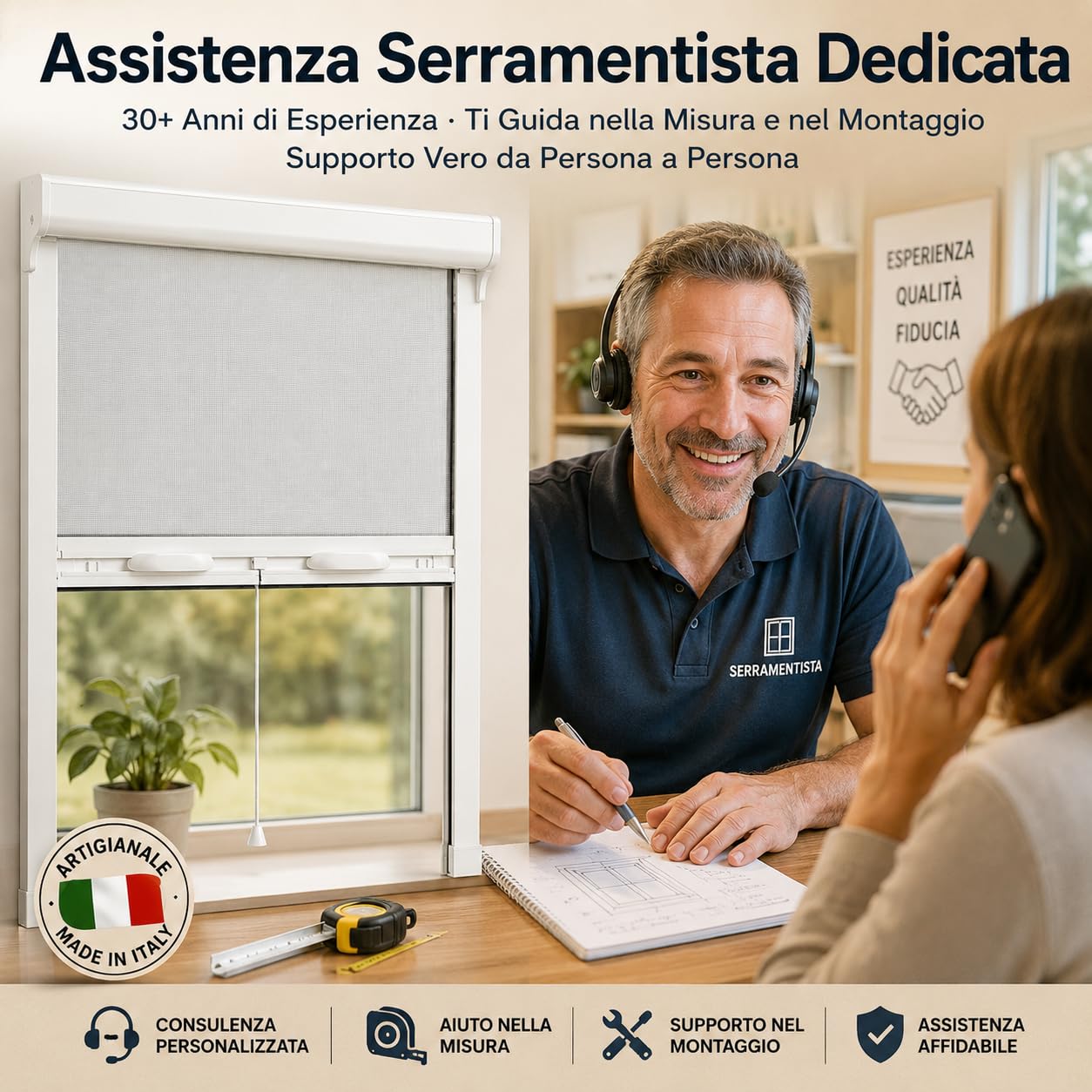 Lemag Zanzariera a Rullo Professionale Su Misura – Telaio Alluminio Rete Fibra di Vetro – Montaggio Senza Viti – Assistenza Serramentista – Made in Italy + Vaporizzatore Omaggio (90x150)