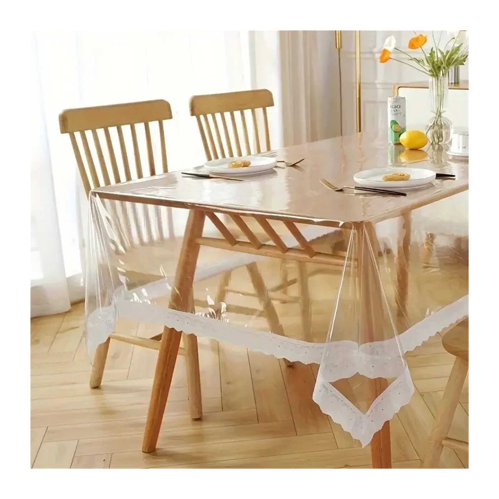 Clear Table Protector Tablecloth, Thin Transparent Plastic, Oil-Proof Wiping For Dining Tables, Parties, Camping(140X140cm)
