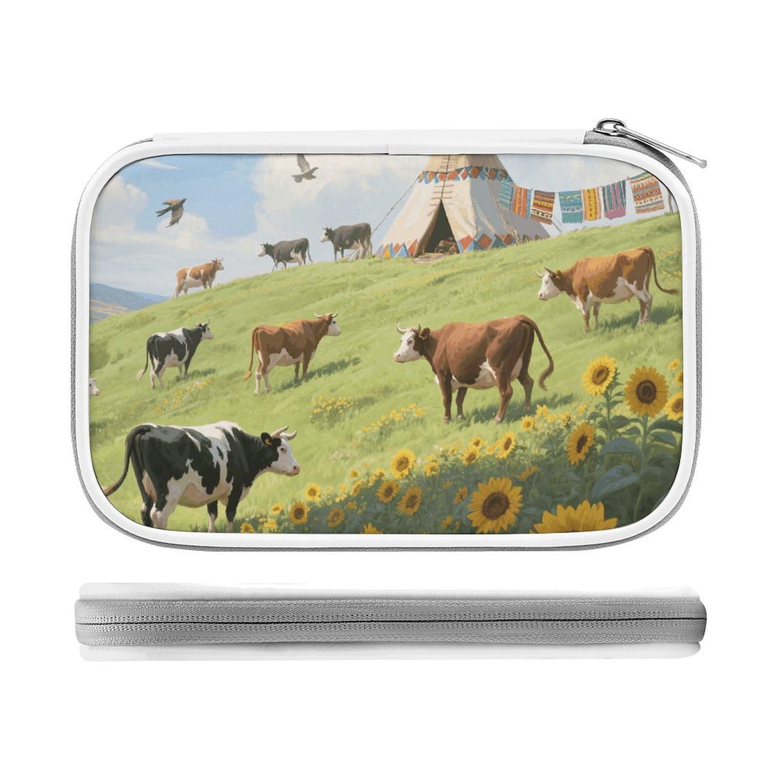 Fodpand Women's Style Large Capacity Pencil Case For Adults - Durable Pu Leather Cow Sunflower Navajo Pencil Pouch With Zipper Portable Travel Makeup Bag Mini Cosmetic Bag For Office, Travel