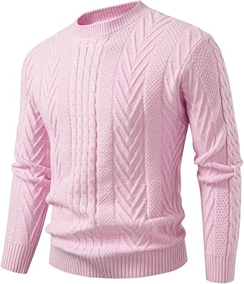 Mens Sweater Oversized Crew Neck Long Sleeve Slim Fit Sweaters Fall Winter Casual Basic Cable Knit Pullover Tops