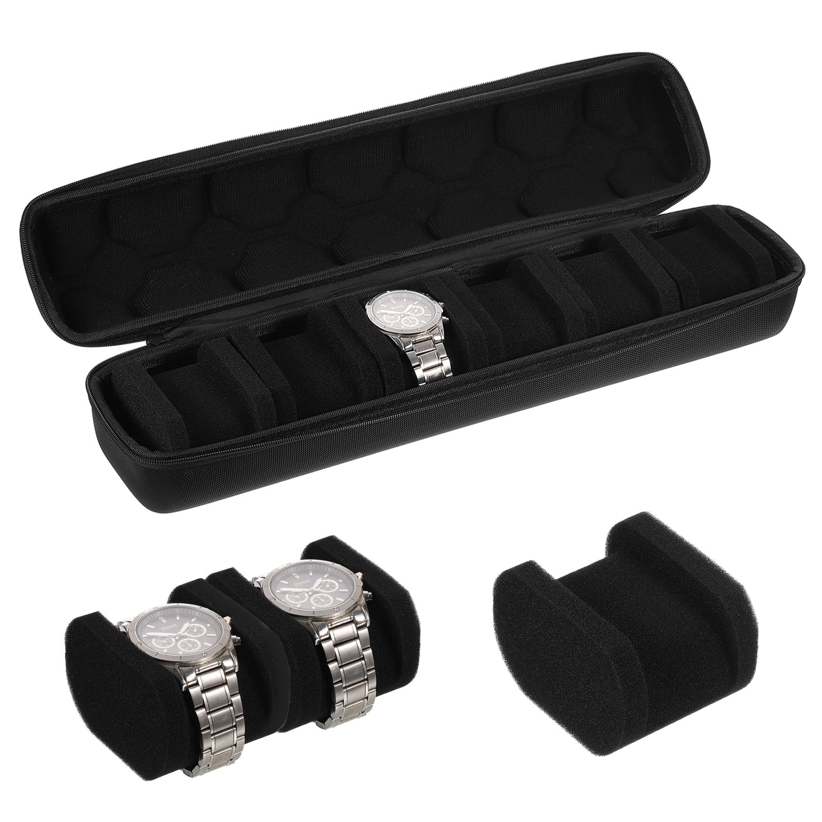 uxcell Custodia rigida da viaggio per orologi con 6 scomparti, organizer per uomini e donne, con morbido cuscino, per la maggior parte degli orologi e orologi intelligenti fino a 40 mm, nero