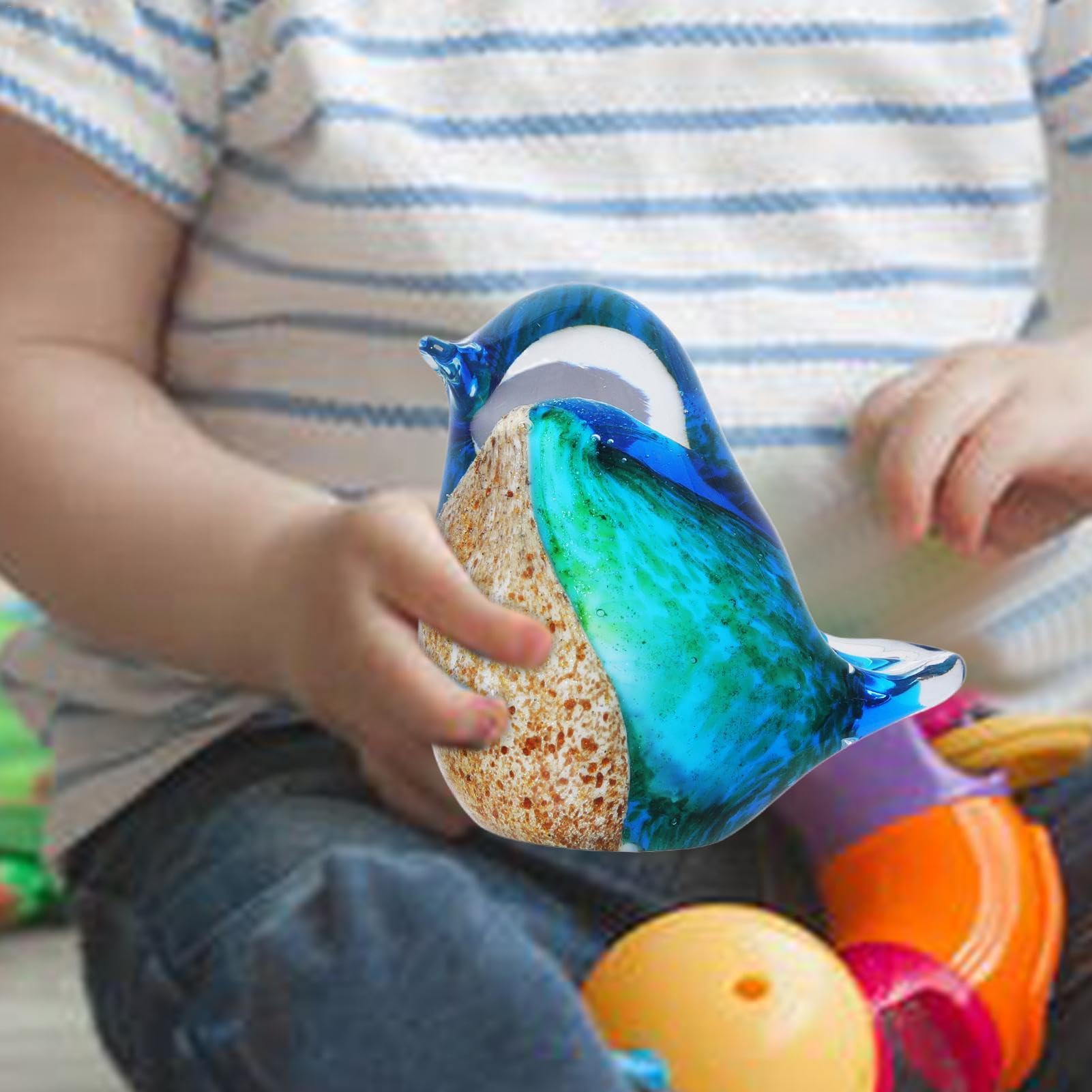 Amazon.co.jp: 吹きブルーガラスの鳥の置物 - アートガラスの動物の