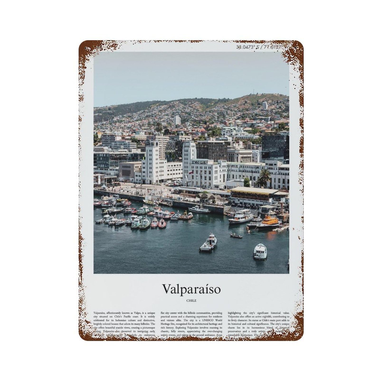 xiaoxiaoshen Valparaíso Chile City Scenery Wall Decor Art Metal Tin Poster Modern Home Decor Art Home Bar Shop Decorations Vintage Sign 40x30cm