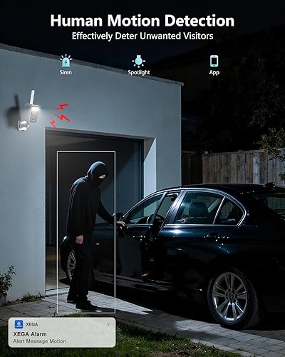 Miniatura 7 de Xega Cámara de seguridad con batería 4G LTE con tarjeta SIM de 10000 mAh, detección de movimiento, visión nocturna, proyector de audio