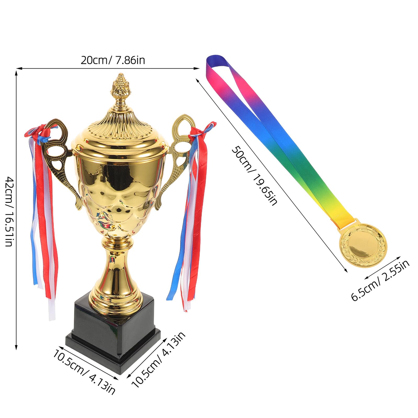 Veemoon Juego de Trofeos y Medallas Deportivas con Copa Dorada de 42 Cm, Medalla de Campeonato con Cinta para Ceremonias y Torneos Deportivos, Premio para Eventos y Competiciones