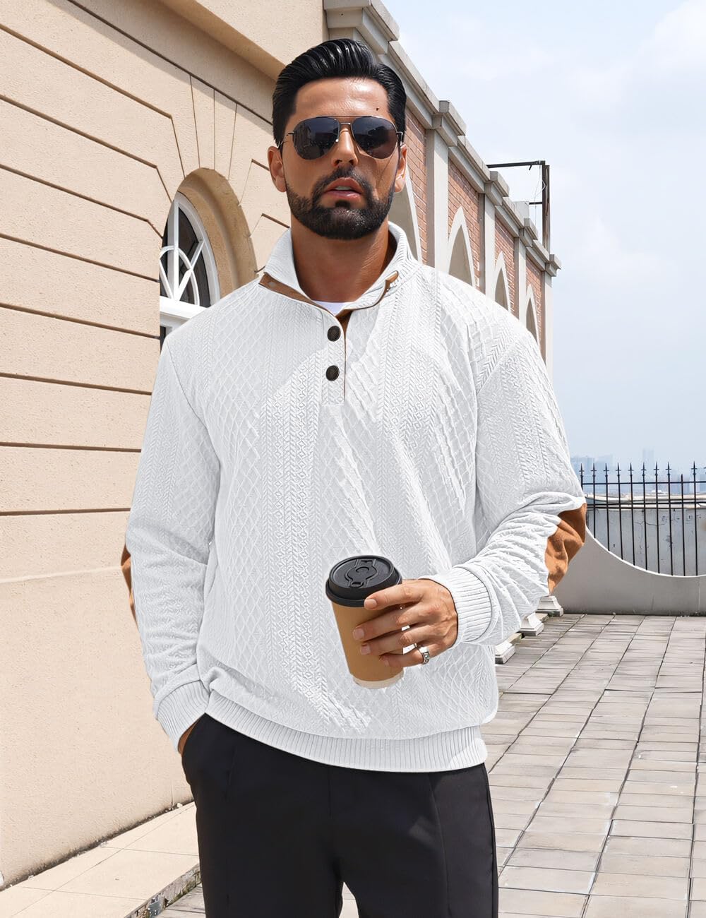 Men's Casual Sweatshirt Pullover Sweater Casual Long Sleeve Stand Collar Quarter Button Sweaters - Image 3