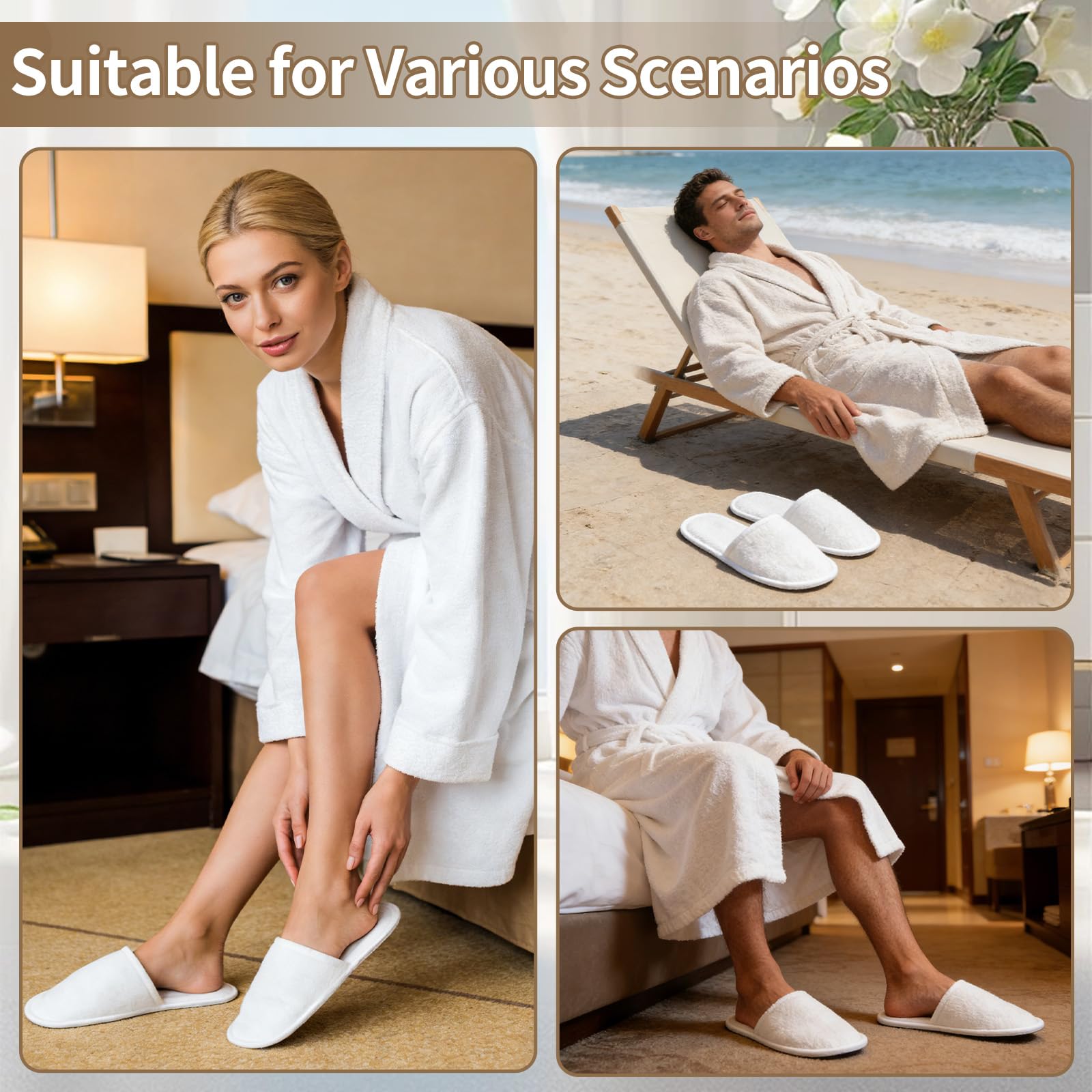 Xerteam 20 Paia Ciabatte Ospitidi, Pattine per Casa, Pantofole da Hotel, Taglia Universale, Unisex, Antiscivolo, Lavabili, Set di Pantofole per Ospiti per Viaggi in Hotel e Spa