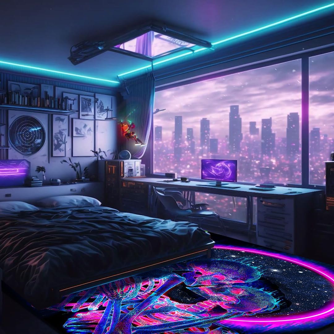 HOLAVADA Grand tapis antidérapant et lumineux, motif tête de mort s'embrassant, fluorescent et réactif aux UV, pour chambre à coucher, 120 x 180 cm
