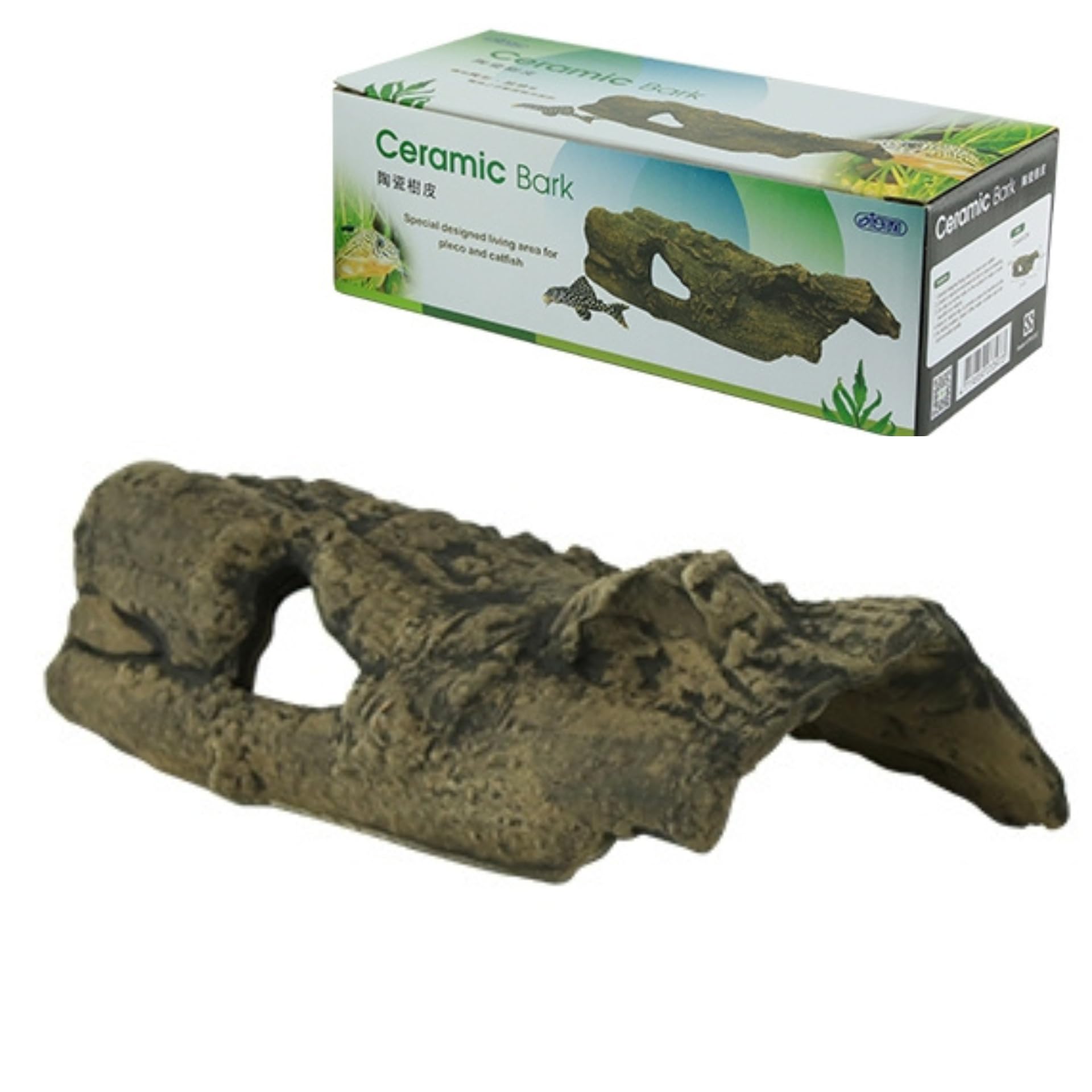 Finest-Filters Brown Ceramic Tree Bark Hiding Shelter Home Hide Pleco Shrimp Catfish Breeding Moss Aquarium Ornament Decoration