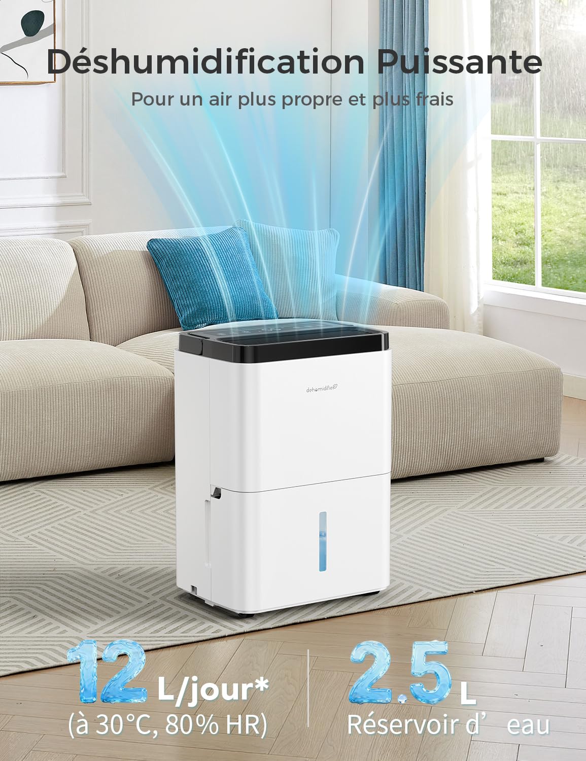 Deshumidificador, 12 L/Día, Control de Humedad, Para Sótano | 3 Modos, 2 Velocidades, Temporizador 24 H, Descongelación Automática, Manguera De Drenaje, Para Sótano, Dormitorio, Baño