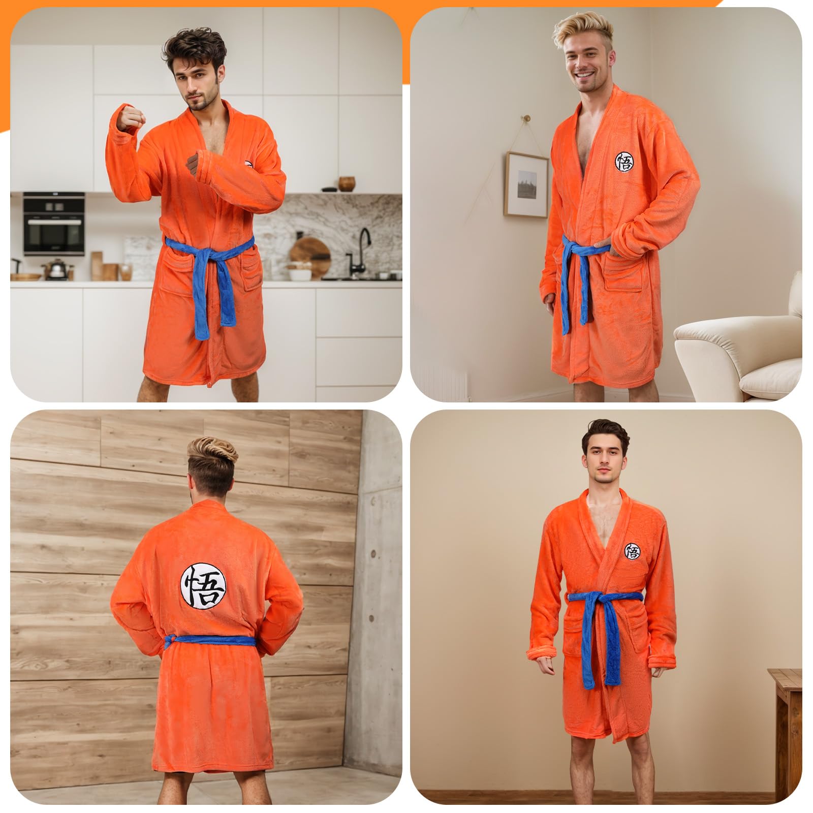 SINSEN Accappatoio da uomo Dragon Ball Anime Goku accappatoio da notte in flanella spessa morbida pigiama casual con cinture, arancione