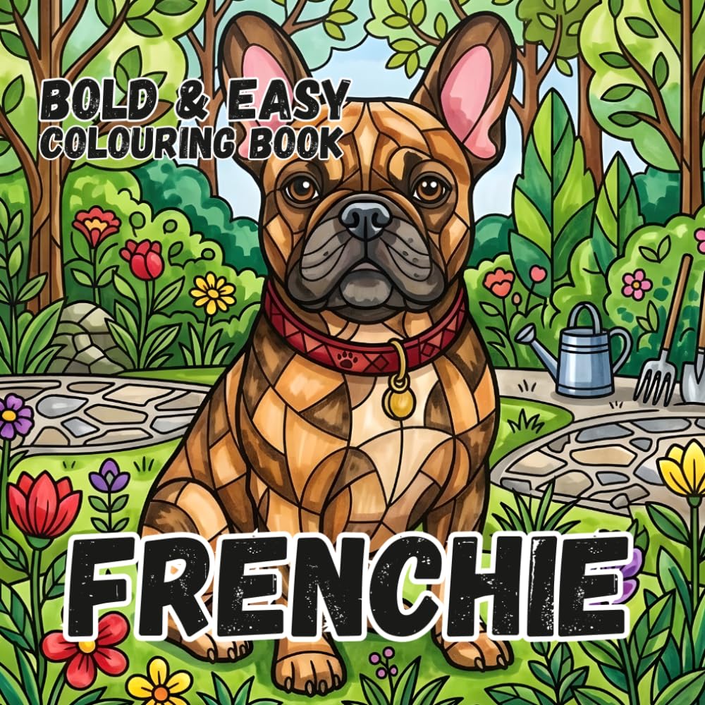 FRENCH BULLDOG COLOURING BOOK: Bold and Easy for Kids and Adults: 50 Simple Frenchie Designs for dog Lovers, Seniors, anxiety and Stress Relief