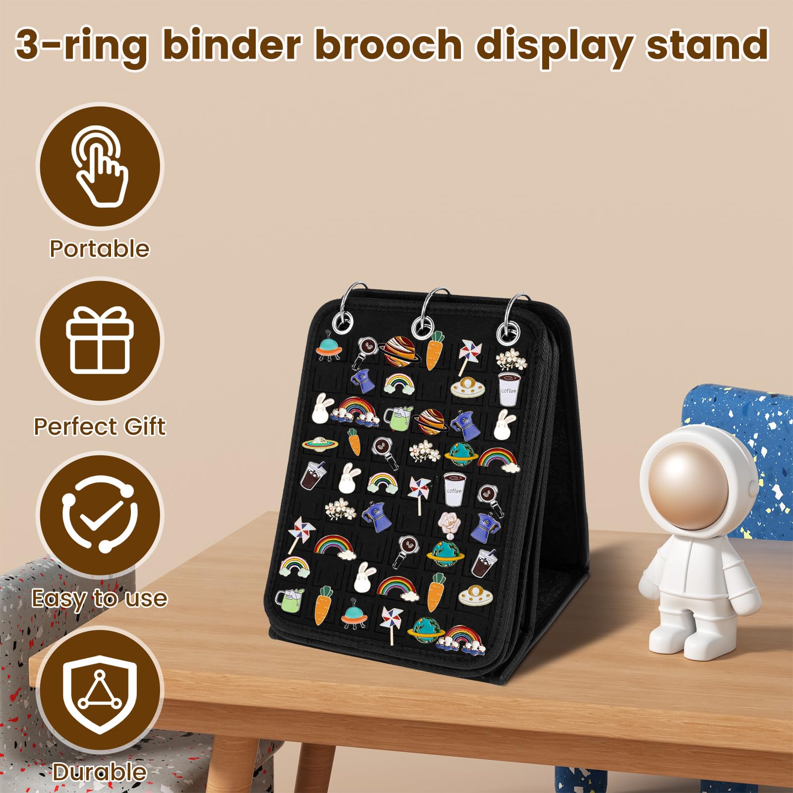 Enamel Pin Display Binder – 240+ Pin Holder With 3 Binders & 5 Velvet Pages, Foldable Stand