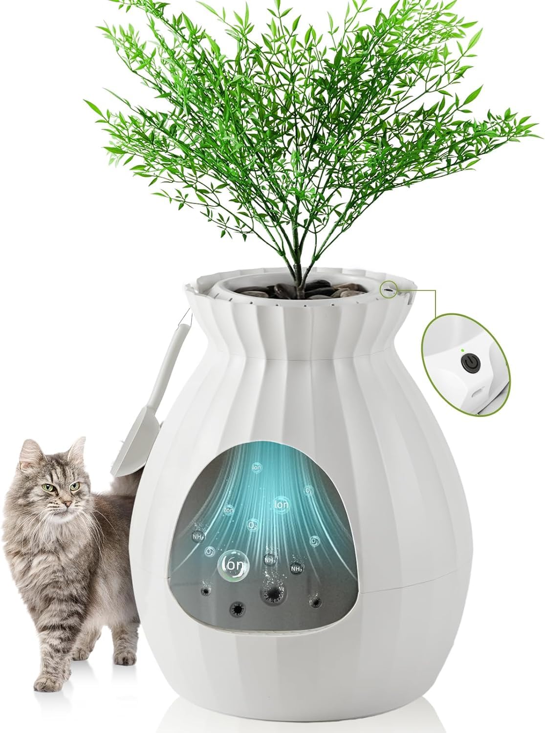 SKADE Plant Litter Box Upgraded Enclosed Hidden Litter Box, Smart Odor Control and sterilization System, Extra Large Plant Cat Litter Box Furniture with Scoop, Inner Liner, Easy to Clean
