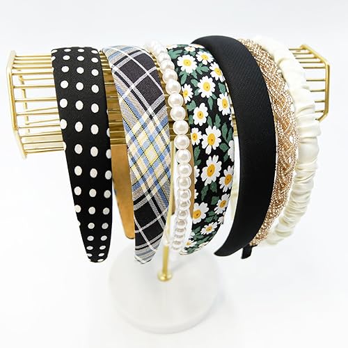 Miniatura 4 de MEFINESHOW 7 diademas de moda diferentes para mujer, diademas de flores antideslizantes, lindas diademas de perlas para niñas, diadema ancha vintage