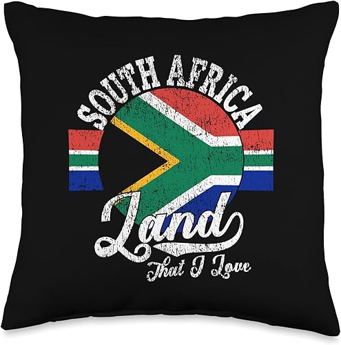 South Africa Teez Africa Land That I Love with South African Flag Pride Throw Pillow, 16x16, Multicolor