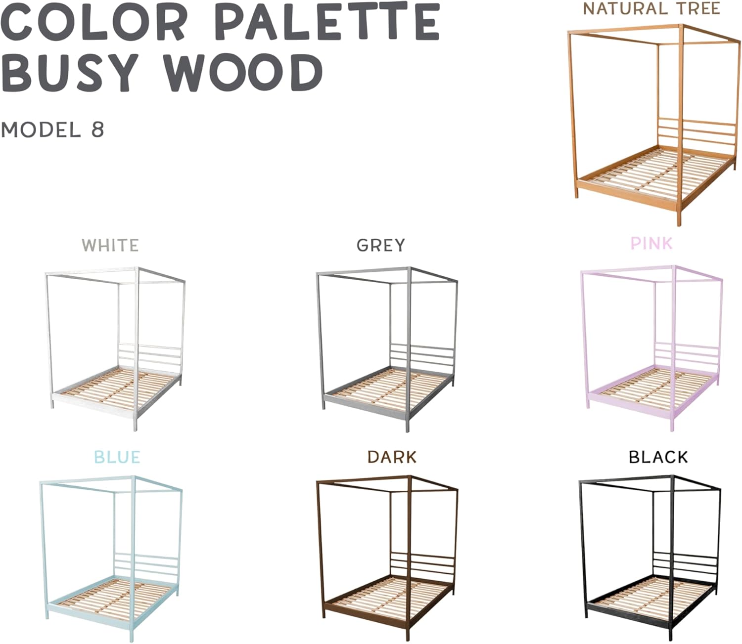 BUSY WOOD Canopy Bedframe for Toddler - Wooden Kids Canopy Bed - Teen Sleeping Place Canopy - Montessori Bed Frame - Kids Bedframe for Girls and Boys - Toddler - Scandinavian - Poster Bed (Model 8)