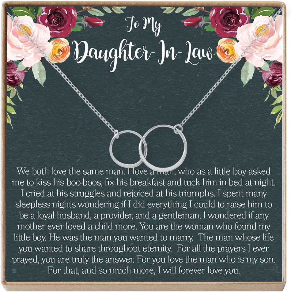Dear Ava Daughter-in-Law Gift Necklace: Wedding Gift, Jewelry from Mother-in Law, 2 Asymmetrical Circles (Silver-Plated-Brass, NA)