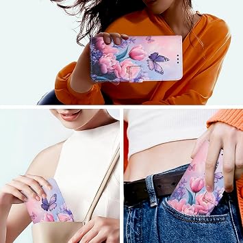 Wallet Flip Case for Tecno Pova 7 Ultra 5G PU Leather Pink Buterfly Flower Folio Case for Woman Handbag Pocket Card Slots Wrist Strap Phone Full Body Cover for Tecno Pova 7 Ultra 5G