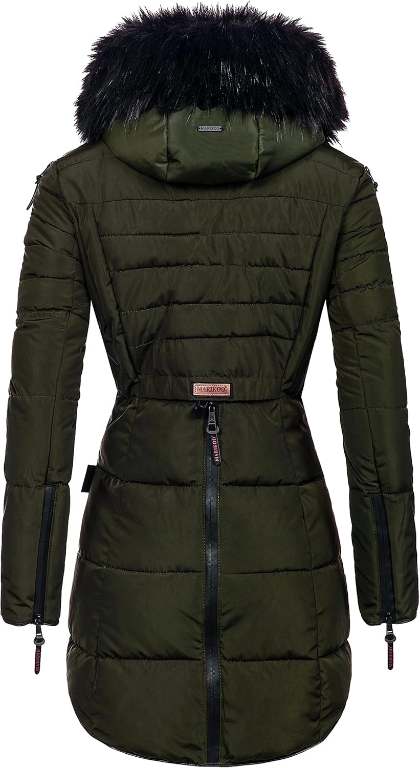 Marikoo - Manteau D'hiver Femme Long Matelassé - Capuche Amovible - Fourrure Synthétique - Taille XS à 3XL