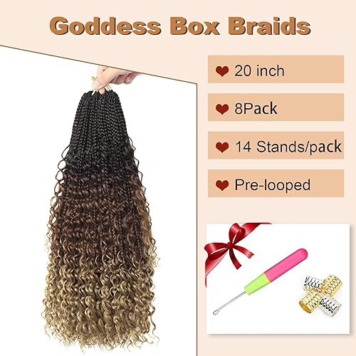 Vista 429 de Goddess Box Braids Crochet Hair With Curly Ends 18 Inch Bohomian Box Braids Crochet Braids 8 Packs 3X Crochet Braids Synthetic Braiding Hair 1B-4-30