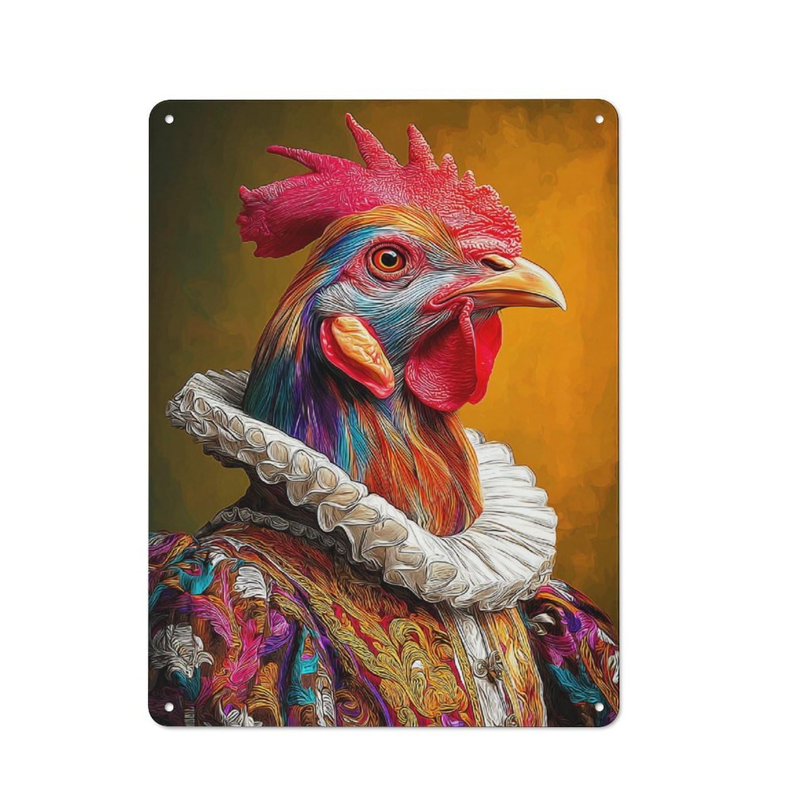 Junmoney Regal Rooster In Renaissance Attire Vintage Tin Sign 40X30cm For Home Office Or Studio, For Vintage Wall Decor Fans, For Cafés, Pubs And Restaurants