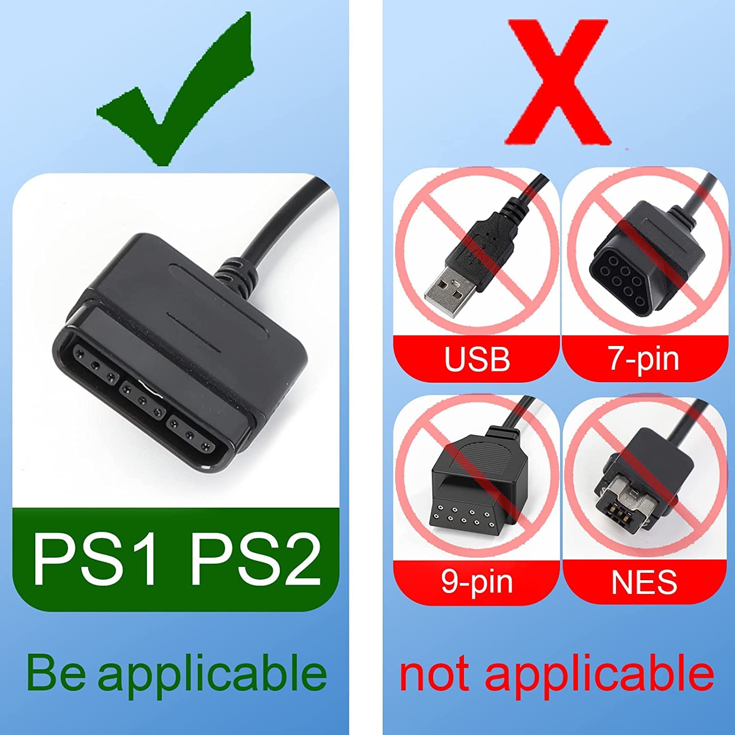 Link-e : 2 X Cable de Extension Compatible con Mando de Juegos en Consola Sony Playstation, PS2, PS1, PS One