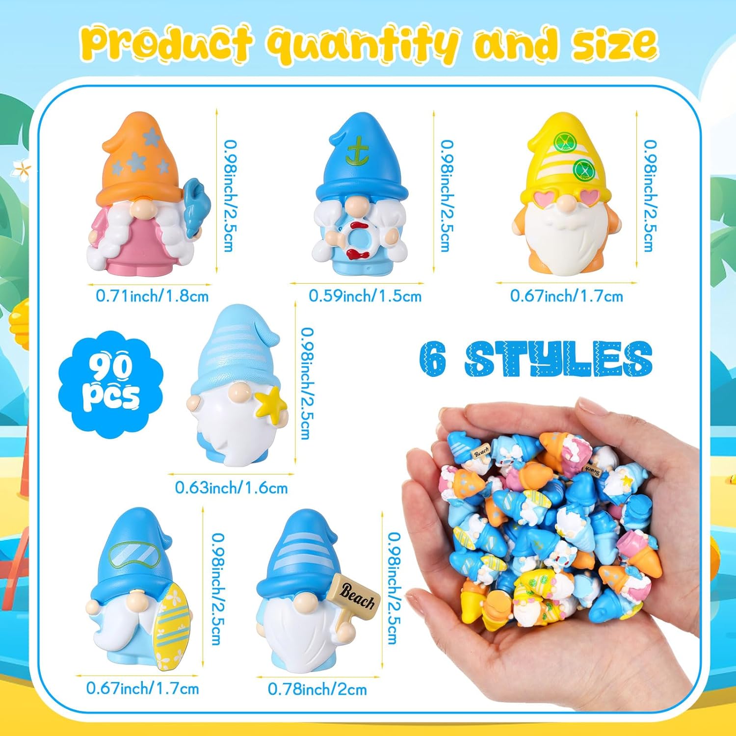 Geelin 90 Pcs Summer Mini Gnomes Figurine Bulk Miniature Gnome Tiny Resin Statues Gnomes Figures for Ocean Themed Party Indoor Outdoor Fairy Garden Plant Pots Decor