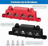 Spurtar Bus Bar Power Distribution Block with 4x M10 Terminal Studs, 3x #8 M4 Screws 250A 12V 24V 48V Battery Bus Bar for Car Truck RV ATV 16.5x3.4x4.8cm - Not for Tight Spaces - 8