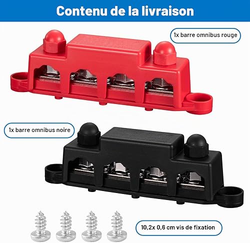 Spurtar Bus Bar Power Distribution Block with 4x M10 Terminal Studs, 3x #8 M4 Screws 250A 12V 24V 48V Battery Bus Bar for Car Truck RV ATV 16.5x3.4x4.8cm - Not for Tight Spaces - 8