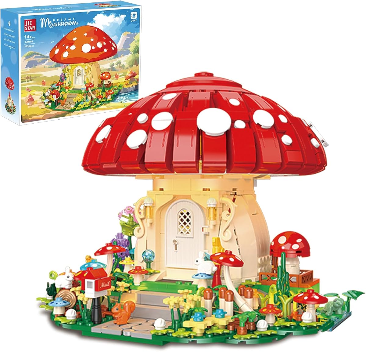 Dreamy Mushroom House Building Blocks Set with LED Light for 14+（1296PCS | Fairy Tale Forest House Building Kit with Cute Animals, Botanical Collection Display Model, Ideal Gift for Teens Adults