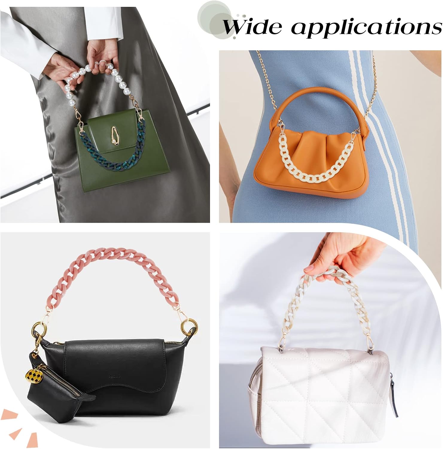 SUPERFINDINGS 4 Colors 37cm Short Acrylic Chain Handbag Strap Purse Decoration Chain Strap with Light Gold Alloy Swivel Clasp Handle Strap Replacement for Crossbody Shoulder Bag Handbag Decorations