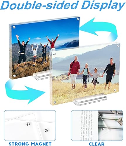 Miniatura 5 de JUOIFIP Paquete de 2 marcos de fotos de 5 x 7, marco de bloque acrílico, marco de fotos magnético transparente para exhibición vertical horizontal u