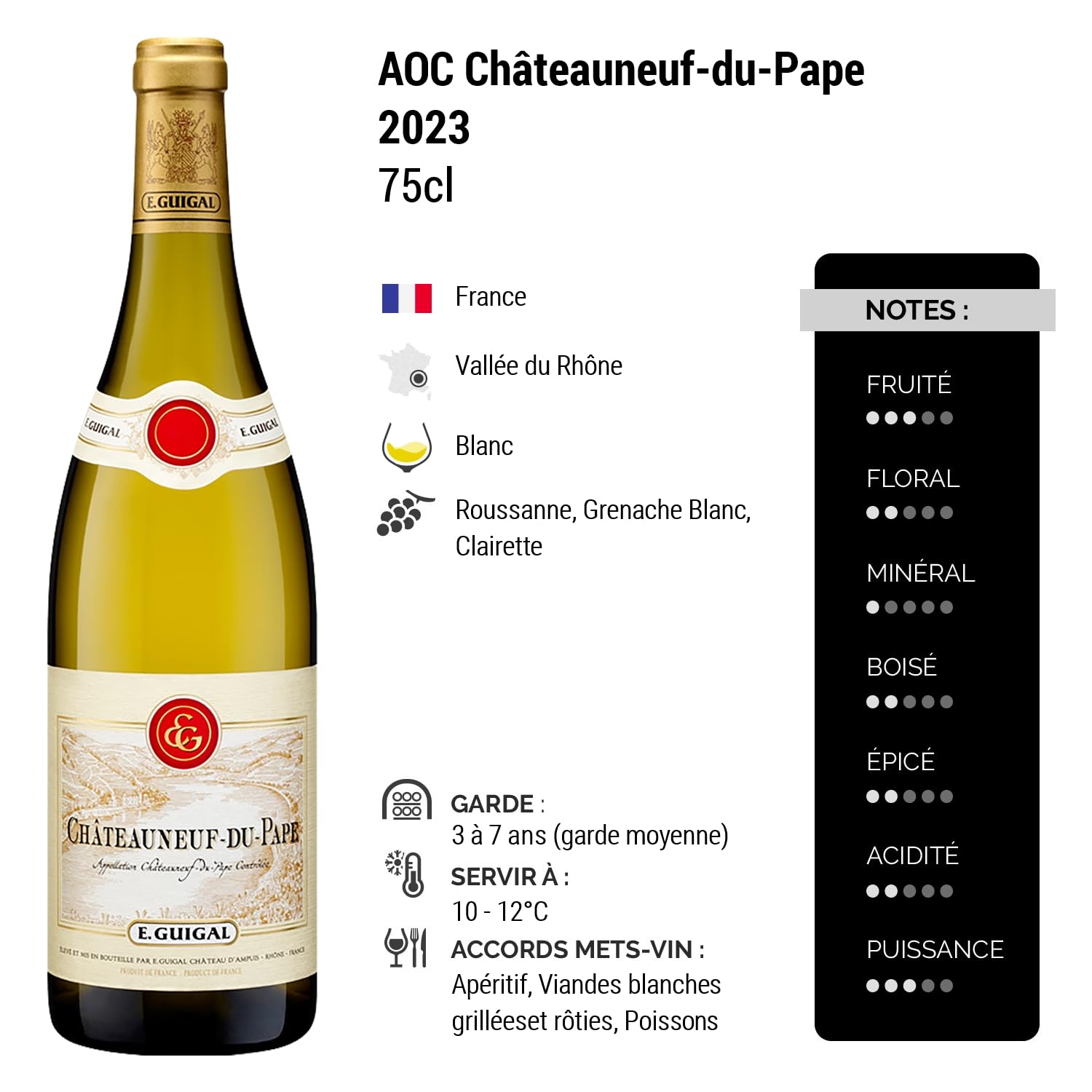 Châteauneuf-du-Pape - Blanc 2023 - Maison Guigal - Vin Blanc de la Vallée du Rhône (75cl)