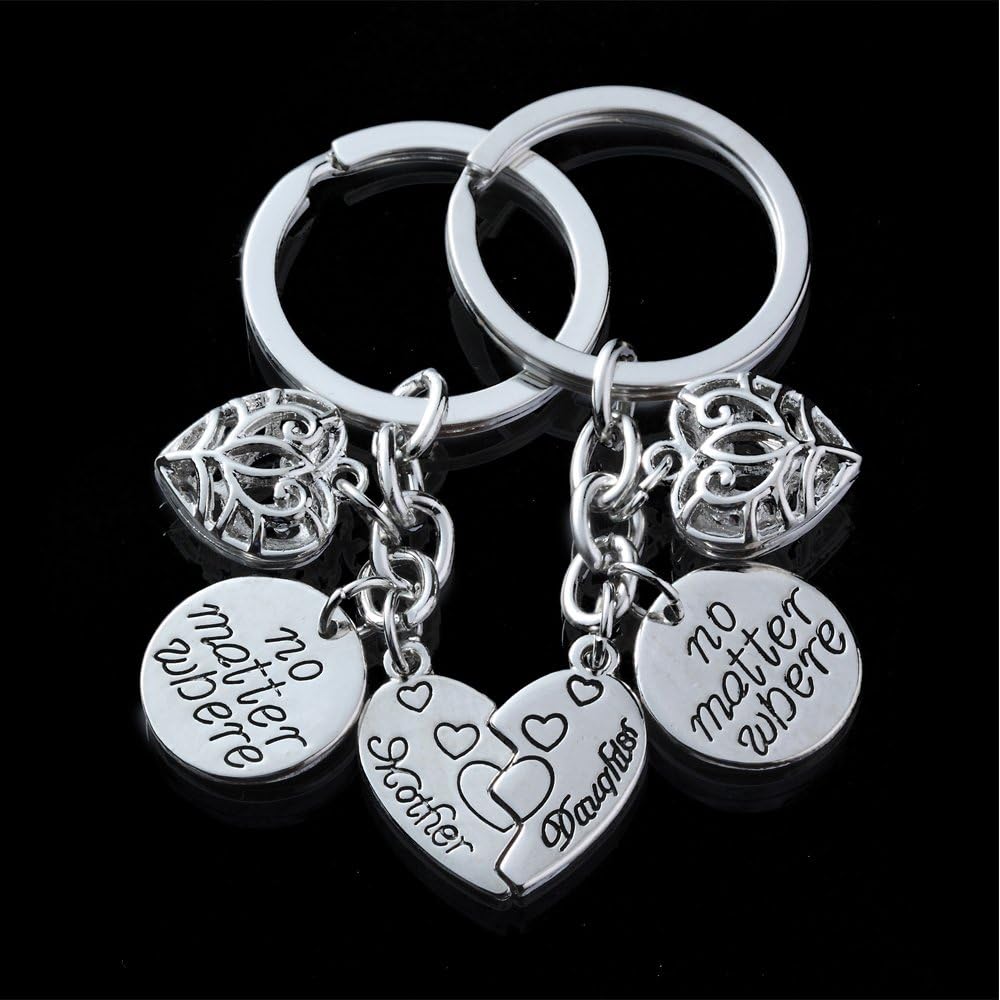 2pcs Mother Daughter Key Chain Set No Matter Where Compass Split Broken Heart for Women Girl (Style B)