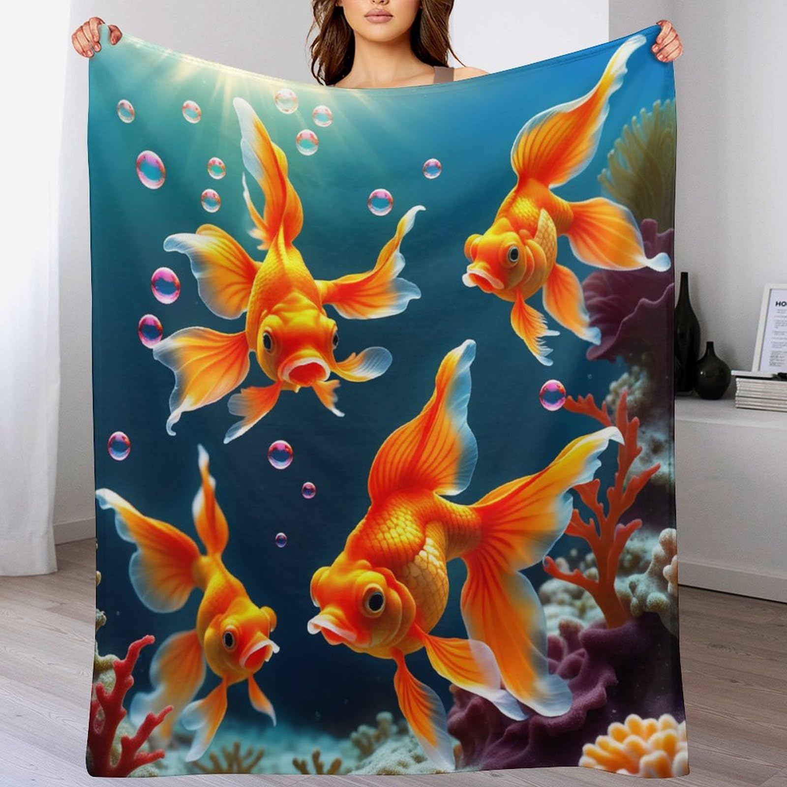 Couverture poisson impression 3D couvre-lit flannel et jeté de canapé polaire 180x200cm