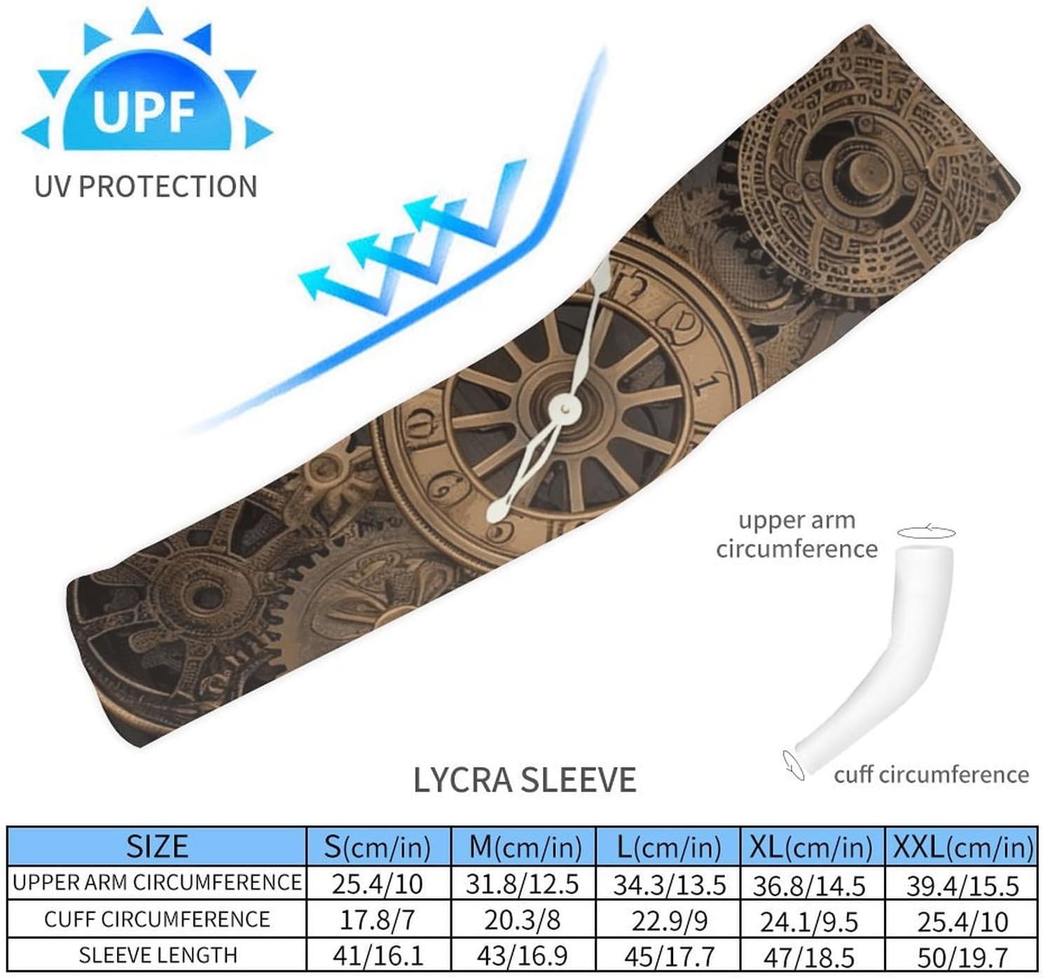 Steampunk Gears Clock Arm Sleeves for Men Women Sun Protection Sleeves Cooling Compression Arm Covers for Sport