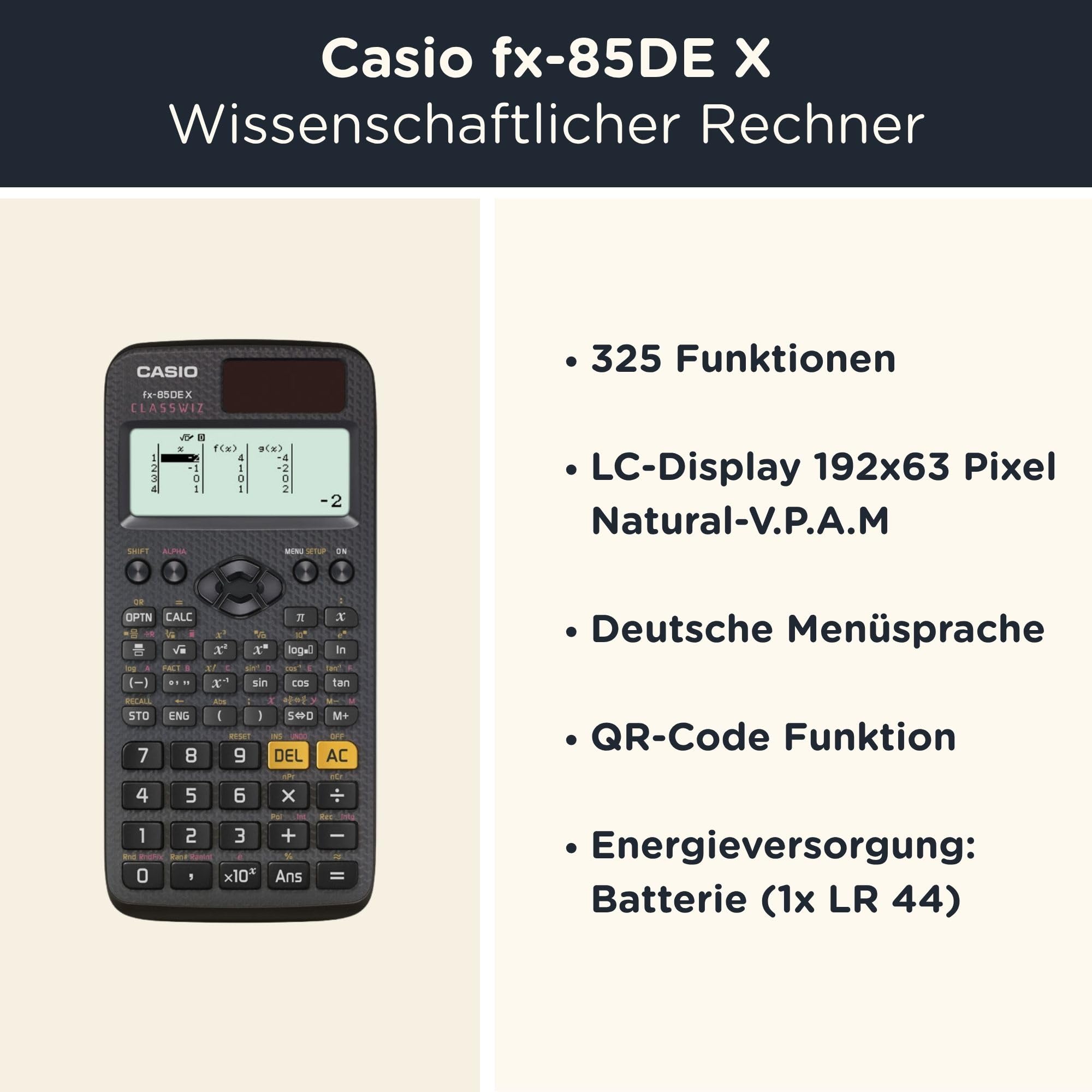 Casio fx-85DE X ClassWiz Wissenschaftlicher Taschenrechner Schwarz inkl. Schutztasche