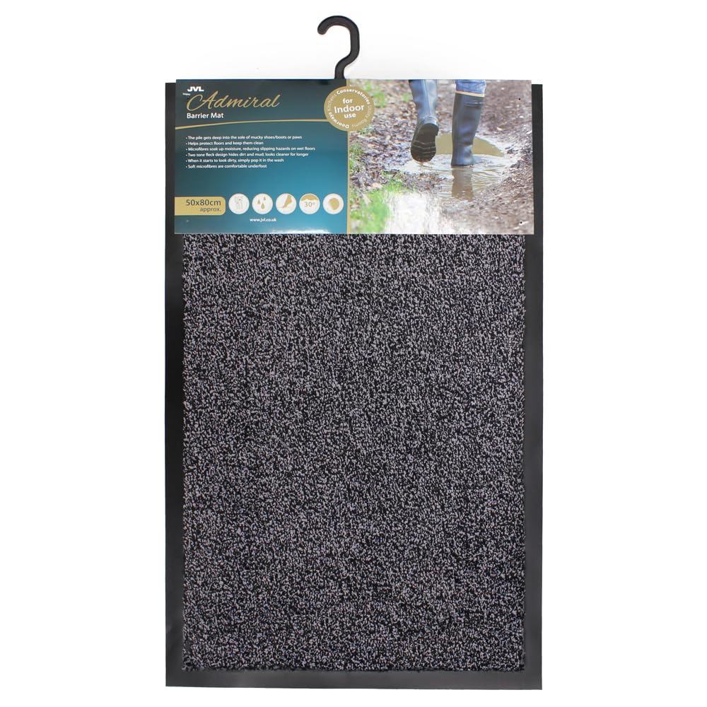 Jvl Admiral Machine Washable Micorfibre Barrier Doormat 50X80Cm Charcoal from B&Q