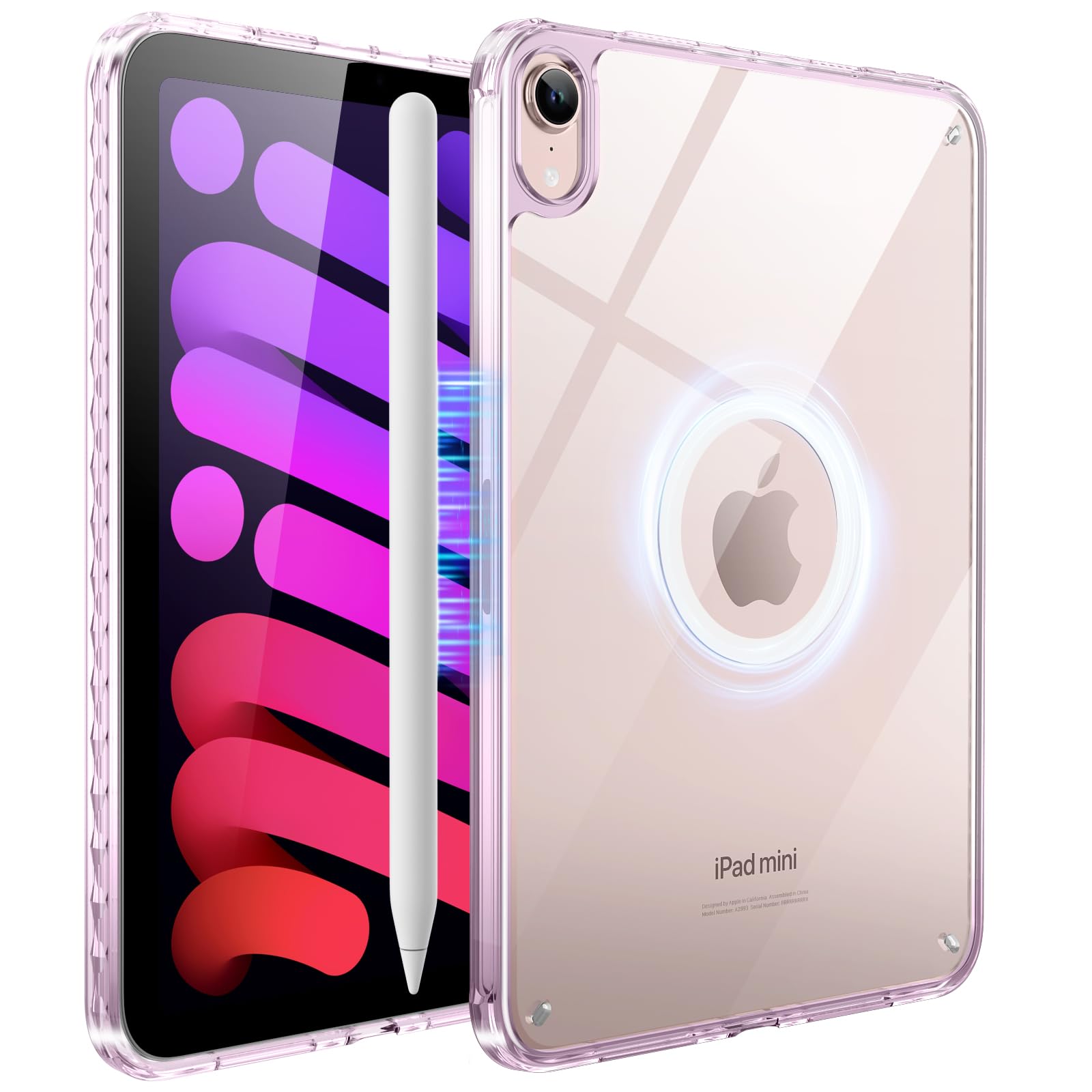 Tekkase iPad mini7 ケース MagSafe対応 iPad mini 第7世代 ケース 薄型軽量 (A17 Pro、2024) iPad mini6 透明ケース 耐衝撃 黄変防止 Pencil付着可能 着脱簡単 iPad mini7/iPad mini6（2024/2021、第7/6世代）対応 8.3インチ マグネット搭載 指紋防止 (クリアピンク)