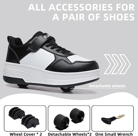 HSQ Fashion Sneaker Roller Skate Shoes for Boys Girls Kids Detachable Wheeled 2 in 1 Skating Shoes with Wheels
