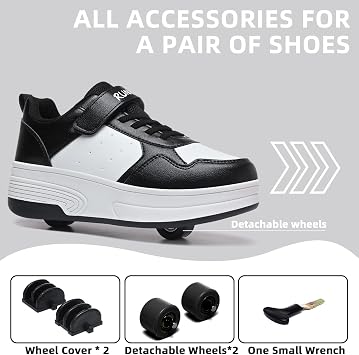 HSQ Fashion Sneaker Roller Skate Shoes for Boys Girls Kids Detachable Wheeled 2 in 1 Skating Shoes with Wheels