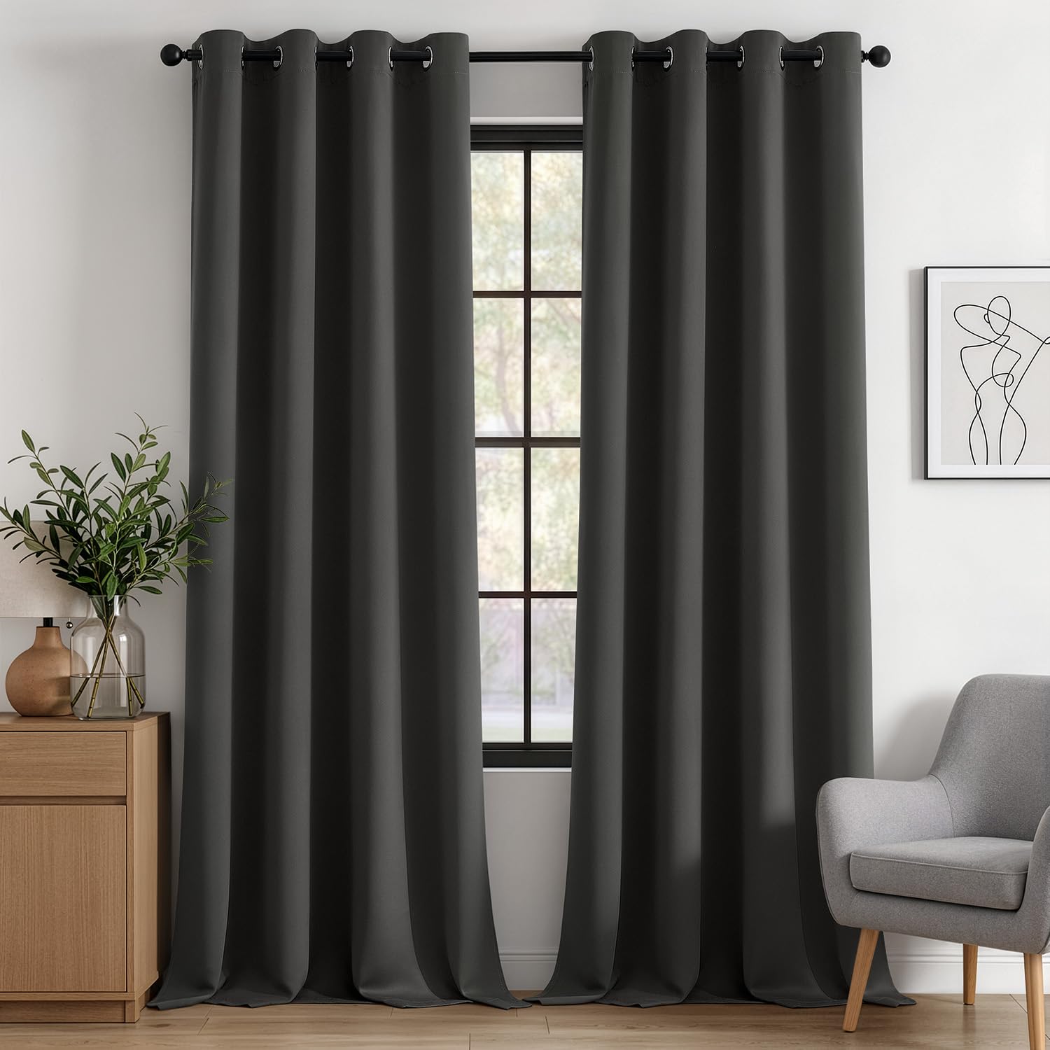 Woaboy Verdunklungsvorhang Grau mit Ösen Thermo Hitzeschutz H260xB140 cm | Blickdichte Gardine für Wohnzimmer Schlafzimmer, Abdunkelnd, Energiesparend, Einzelner Vorhang