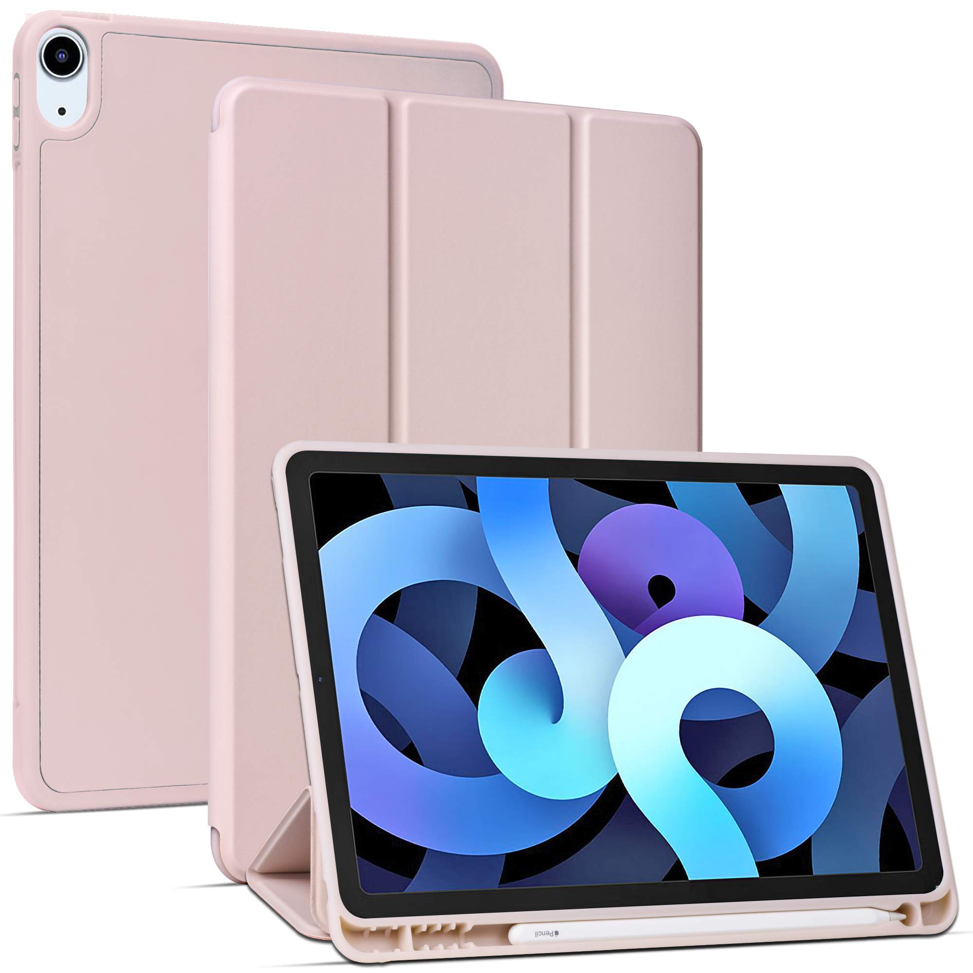 Arae Case for iPad Air 5/4 Generation (2022/2020) 10.9 inch Auto Wake/Sleep Feature Standing Cover, Rosegold