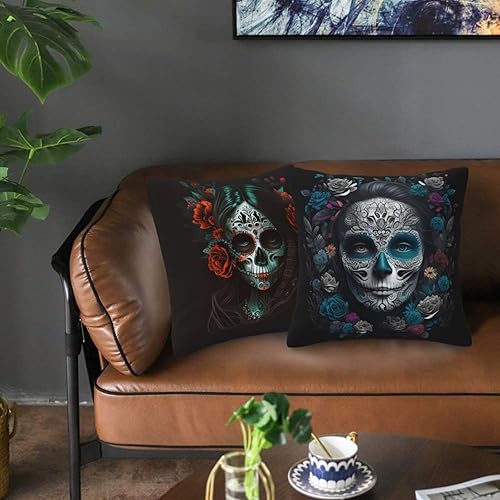 Miniatura 7 de Juego de 2 fundas de almohada decorativas para los amantes del Día de los Muertos de Calavera de Azúcar, para habitación, sofá, silla, automóvil,