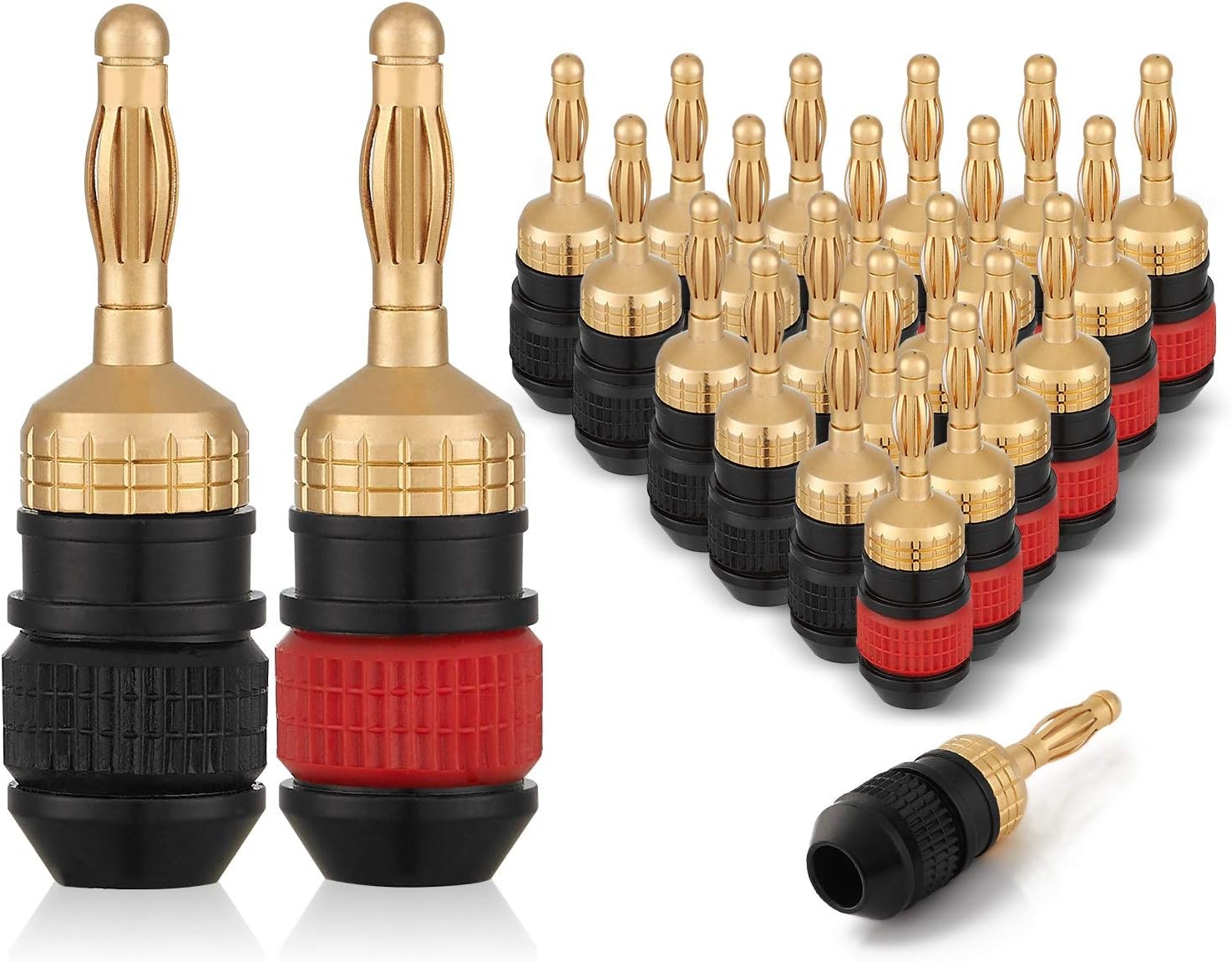 WGGE WG-008 24K Gold Safety Speaker Connector Banana Plugs for Speaker Wire, Wall Plate, Home Theater, Audio/Video Receiver, and Sound Systems ((12 Pairs (24 Plugs)))