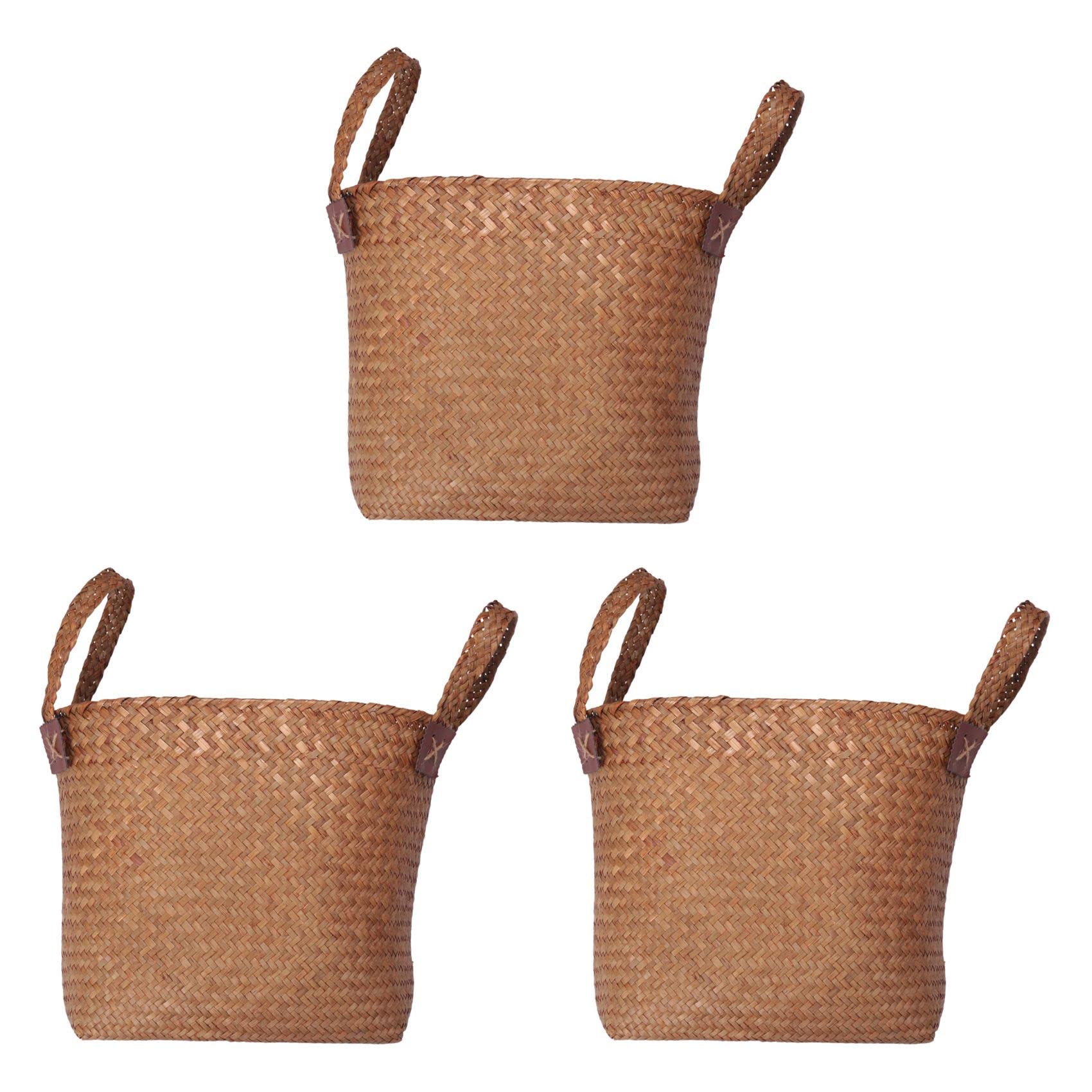 Panier de paille rond naturel poubelle de chambre lot de 3 tressés