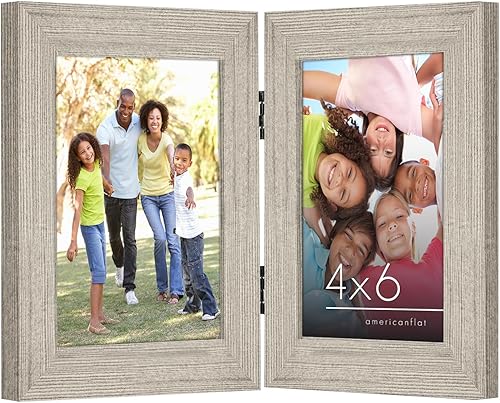 Americanflat Marco de fotos con bisagras de 4 x 6 pulgadas en madera flotante con parte frontal de cristal, se puede utilizar como marcos de fotos