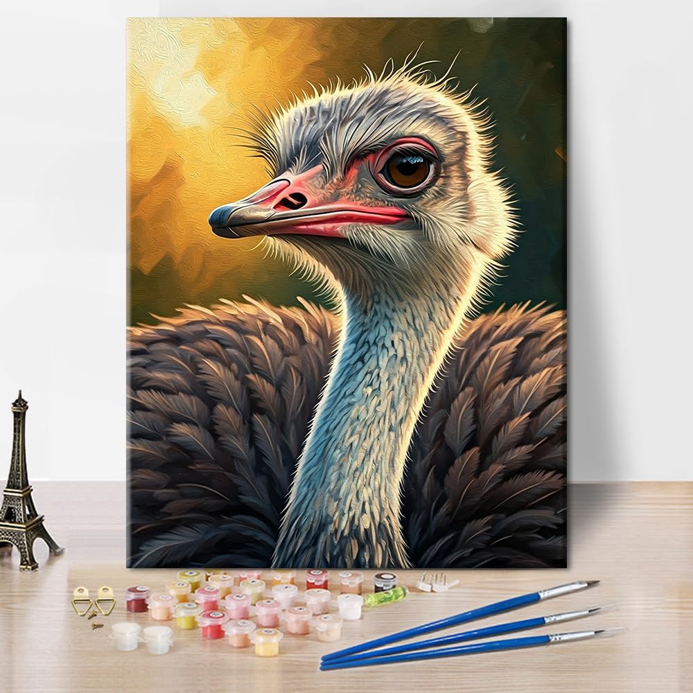 Adults Paint by Numbers Kit African Wildlife Art Colorful Ostrich Bird Painting by Numbers for Adults Exotic Animal DIY Canvas Artwork for Home Wall Decor Acrylic Paints and Brushes 16x20 Inch โ image 1